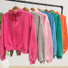 Load image into Gallery viewer, Lilah Pullover - Mineral Wash Fleece 1/4 Zipper Crop Sweatshirt