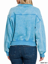 Load image into Gallery viewer, Lilah Pullover - Mineral Wash Fleece 1/4 Zipper Crop Sweatshirt