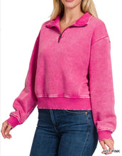 Load image into Gallery viewer, Lilah Pullover - Mineral Wash Fleece 1/4 Zipper Crop Sweatshirt