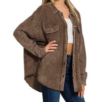 Load image into Gallery viewer, Amy Shacket - Waffle Long Sleeve Button Up Collard Shacket Top