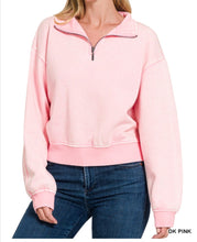 Load image into Gallery viewer, Lilah Pullover - Mineral Wash Fleece 1/4 Zipper Crop Sweatshirt