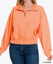 Load image into Gallery viewer, Lilah Pullover - Mineral Wash Fleece 1/4 Zipper Crop Sweatshirt