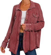 Load image into Gallery viewer, Amy Shacket - Waffle Long Sleeve Button Up Collard Shacket Top