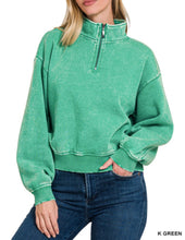 Load image into Gallery viewer, Lilah Pullover - Mineral Wash Fleece 1/4 Zipper Crop Sweatshirt