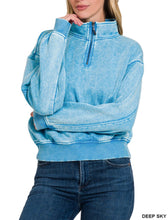 Load image into Gallery viewer, Lilah Pullover - Mineral Wash Fleece 1/4 Zipper Crop Sweatshirt
