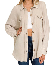 Load image into Gallery viewer, Amy Shacket - Waffle Long Sleeve Button Up Collard Shacket Top