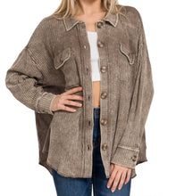Load image into Gallery viewer, Amy Shacket - Waffle Long Sleeve Button Up Collard Shacket Top