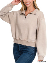 Load image into Gallery viewer, Lilah Pullover - Mineral Wash Fleece 1/4 Zipper Crop Sweatshirt