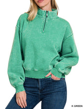 Load image into Gallery viewer, Lilah Pullover - Mineral Wash Fleece 1/4 Zipper Crop Sweatshirt

