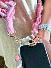 Load image into Gallery viewer, Phone Crochet Macrame Strap With Golden Carabiners (Final Sale)
