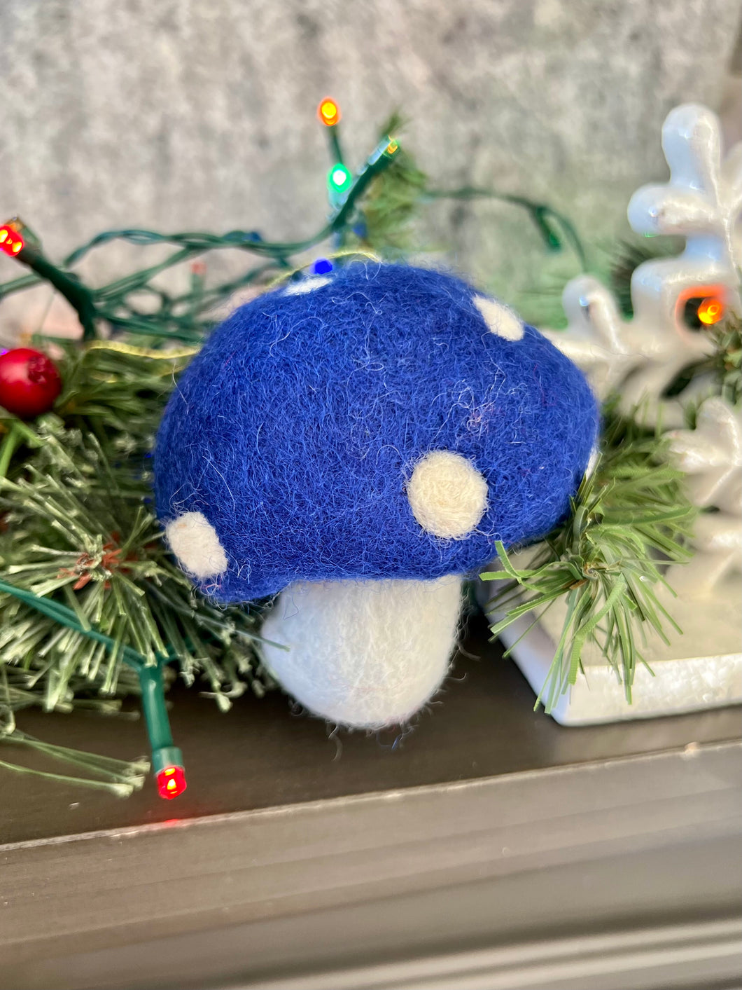 Blue Felt Mushroom Ornament 3