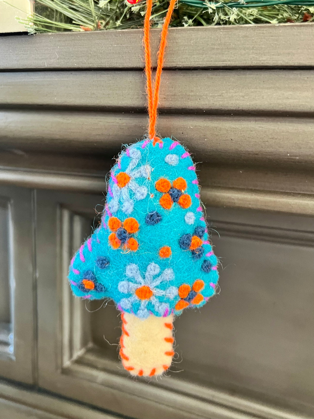 Turquoise Felt Mushroom Ornament 4