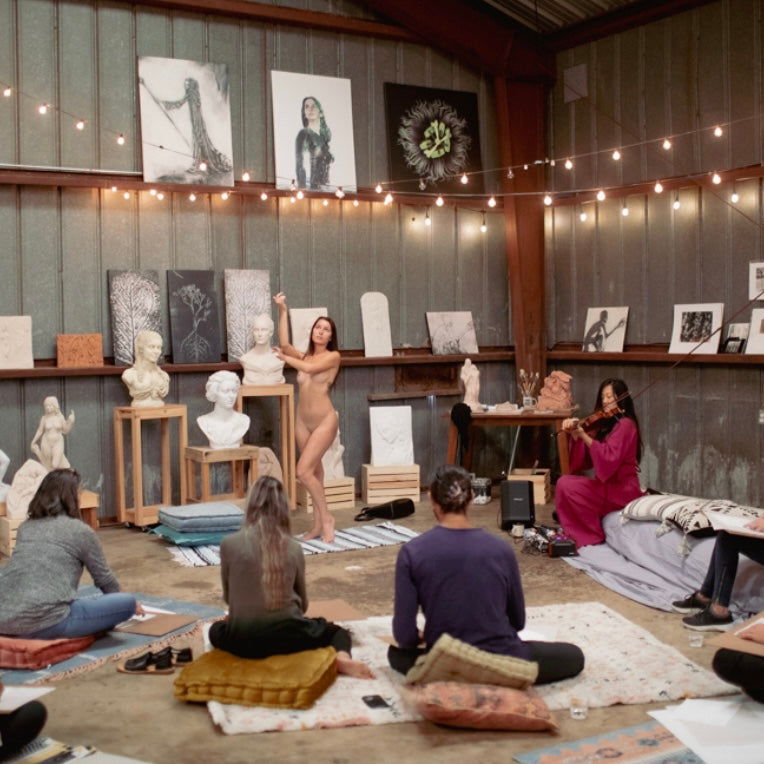 Fri. 8/11/23 at 6 pm-8 pm: Nude Figure Drawing with Of Stardust Live with Sound Bath by J. Han