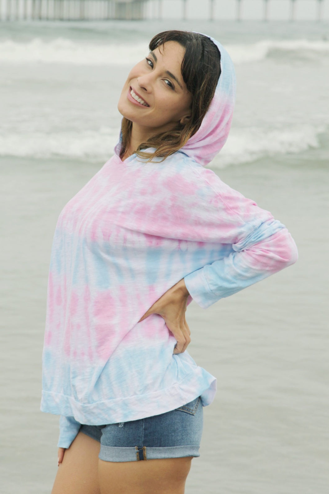 Two-toned Tie Dye Long Sleeve Shirt with Hood