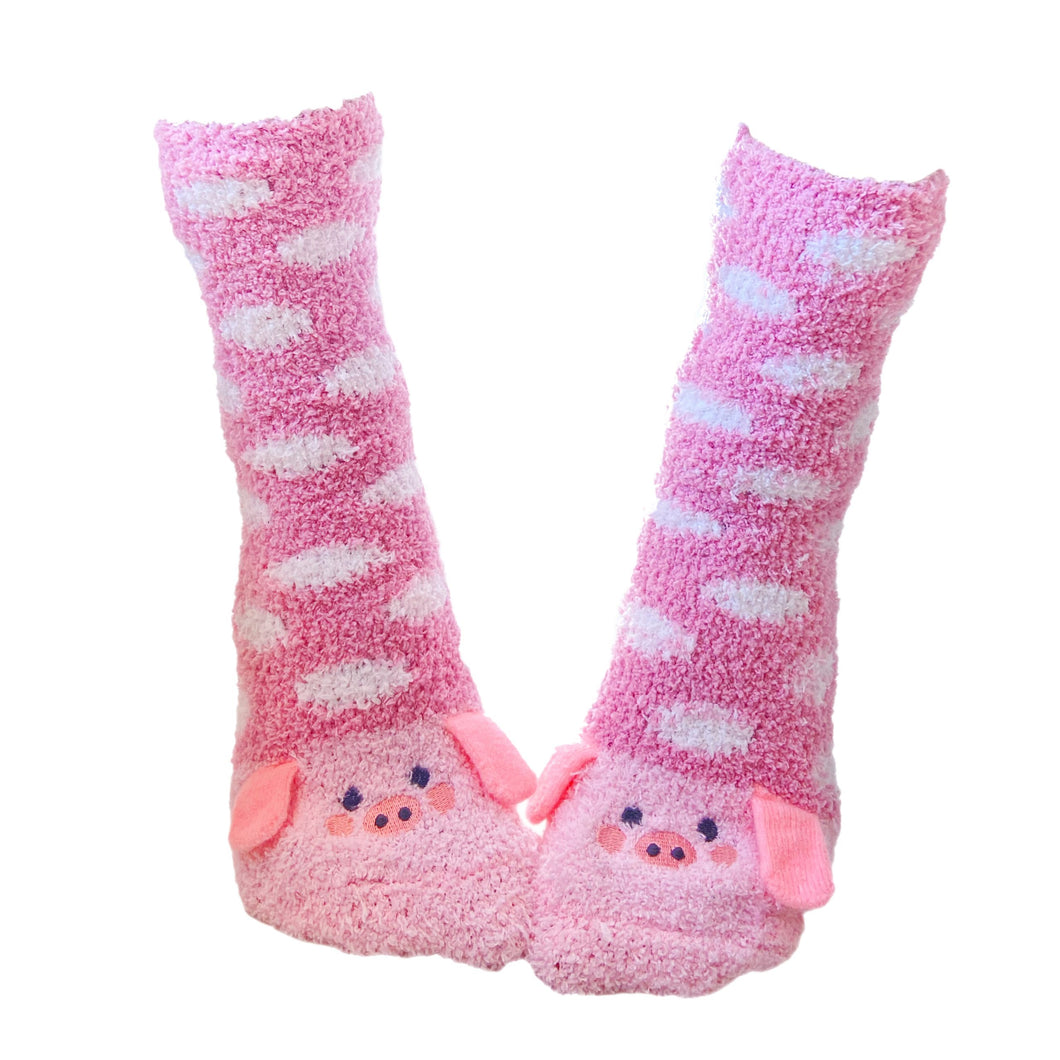 Soft and Warm Fuzzy Pig Socks with Polka Dots 2 pack